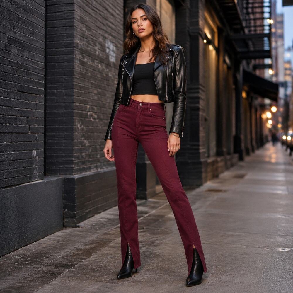 MOTHER The Rascal Sliced Up Heel Jeans In Burgundy Women’s Size 24 NWOT